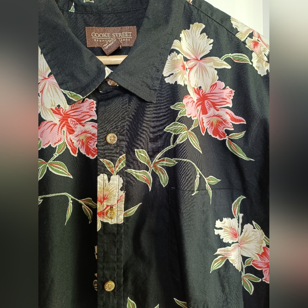 COOKE STREET Hawaiian Shirt Men's 2XL Cotton Hibiscus Flowers Jungle Tropical